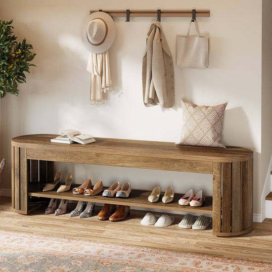 63" Entryway Bench, 2-Tier Narrow Shoe Bench with Shoe Storage