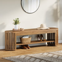 63" Entryway Bench, 2-Tier Narrow Shoe Bench with Shoe Storage