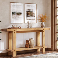 63" Farmhouse Console Table, 2-Tier Solid Wood Entryway Sofa Table