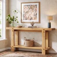 63" Farmhouse Console Table, 2-Tier Solid Wood Entryway Sofa Table