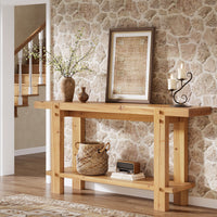 63" Farmhouse Console Table, 2-Tier Solid Wood Entryway Sofa Table