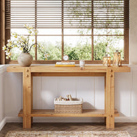 63" Farmhouse Console Table, 2-Tier Solid Wood Entryway Sofa Table