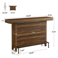 63" Industrial Bar Table, 3-Tier Home Bar Unite Pub Table with Metal Footrest