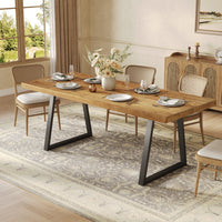 63" Industrial Dining Table, Solid Wood Rectangular Kitchen Table for 4-6 People