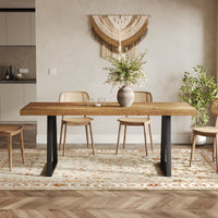63" Industrial Dining Table, Solid Wood Rectangular Kitchen Table for 4-6 People