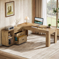 63" L-Shaped Desk, Executive Office Desk with Mobile Lateral File Cabinet