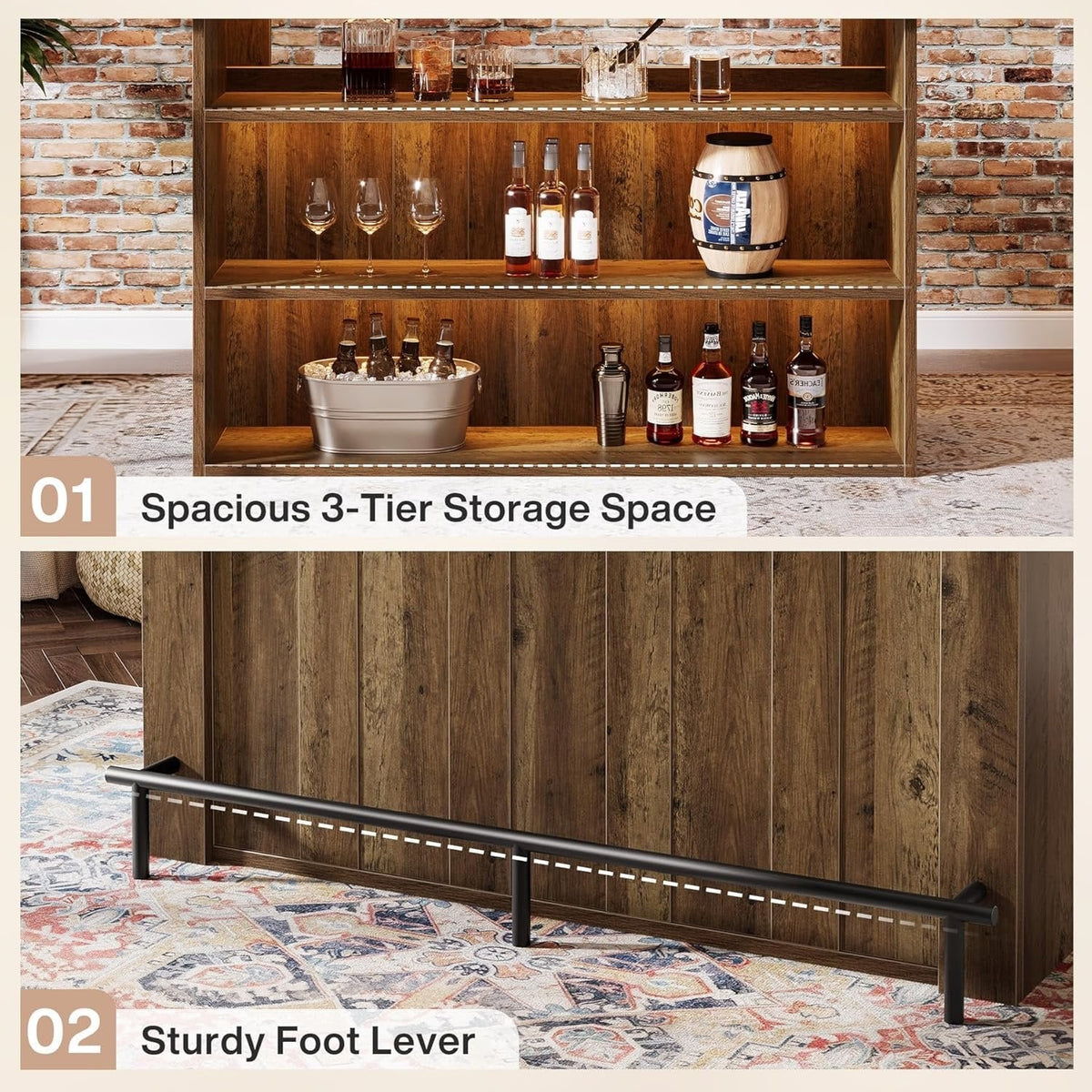 63" Modern Bar Table, 4-Tier Counter Height Pub Table with Storage Shelves