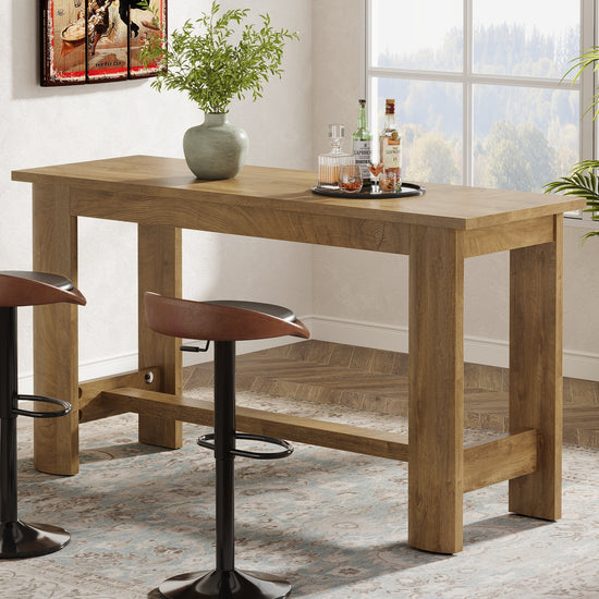 63" Rectangular Bar Table, Counter Height Pub Table Coffee Bar Unit with Footrest