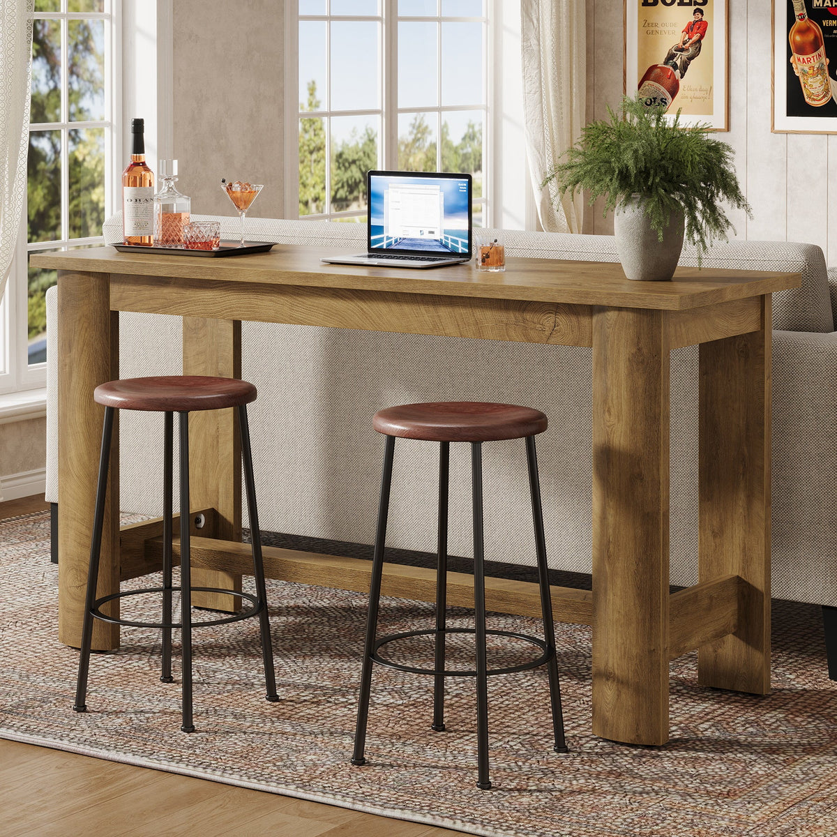 63" Rectangular Bar Table, Counter Height Pub Table Coffee Bar Unit with Footrest
