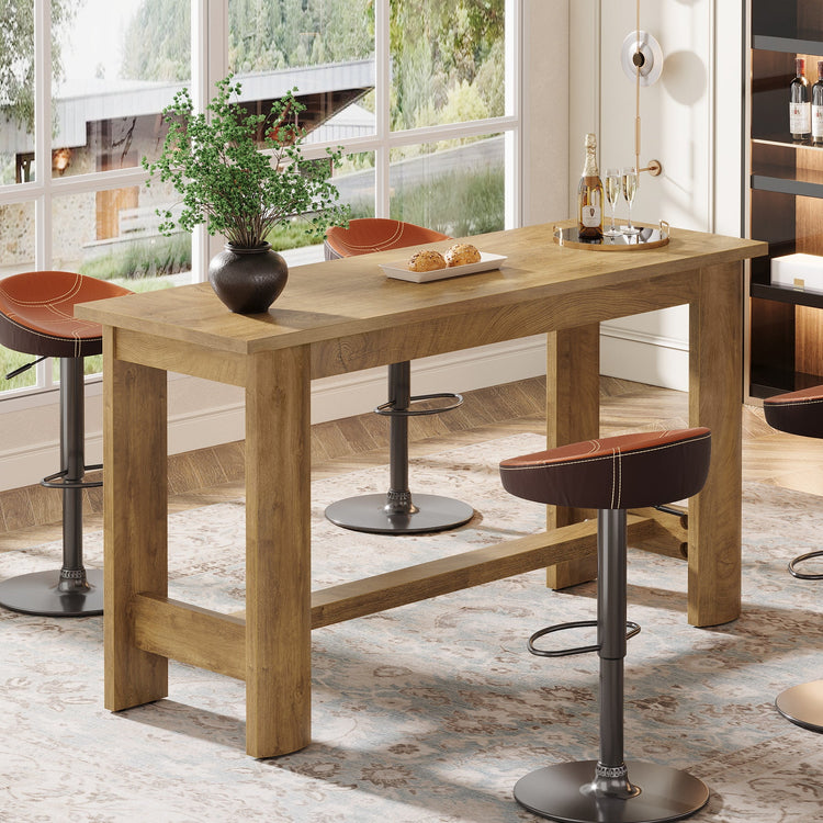 63" Rectangular Bar Table, Counter Height Pub Table Coffee Bar Unit with Footrest