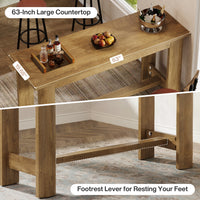 63" Rectangular Bar Table, Counter Height Pub Table Coffee Bar Unit with Footrest