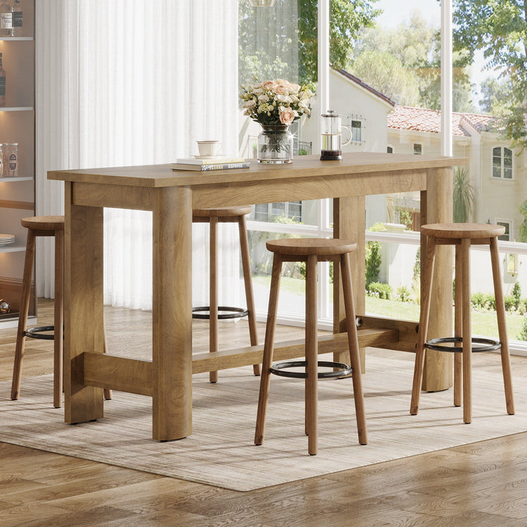 63" Rectangular Bar Table, Counter Height Pub Table Coffee Bar Unit with Footrest