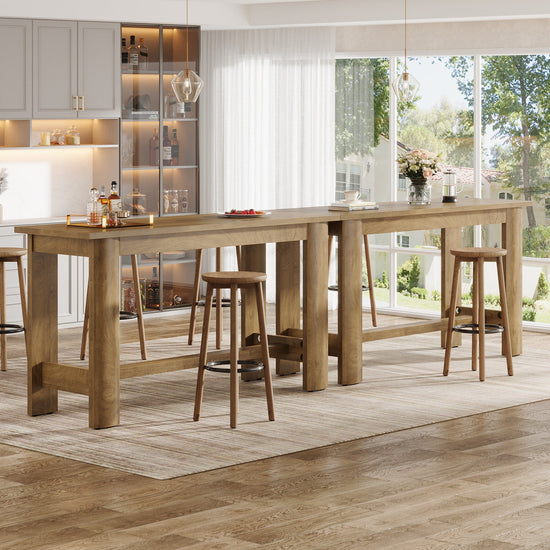 63" Rectangular Bar Table, Counter Height Pub Table Coffee Bar Unit with Footrest