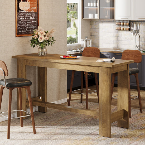 63" Rectangular Bar Table, Counter Height Pub Table Coffee Bar Unit with Footrest