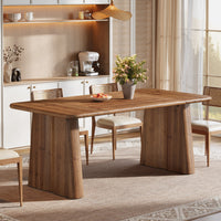 63" Rectangular Dining Table, Solid Wood Kitchen Dinner Table With Double Pedestal Legs