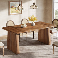63" Rectangular Dining Table, Solid Wood Kitchen Dinner Table With Double Pedestal Legs