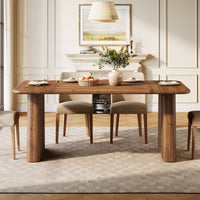 63" Rectangular Dining Table, Solid Wood Kitchen Dinner Table With Double Pedestal Legs