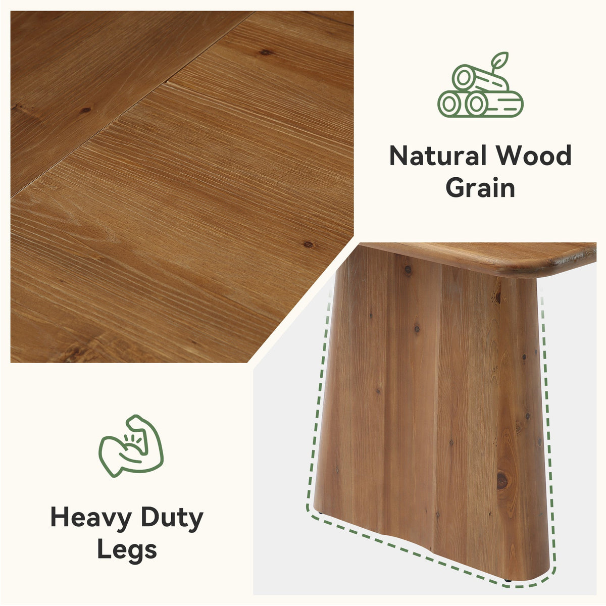 63" Rectangular Dining Table, Solid Wood Kitchen Dinner Table With Double Pedestal Legs
