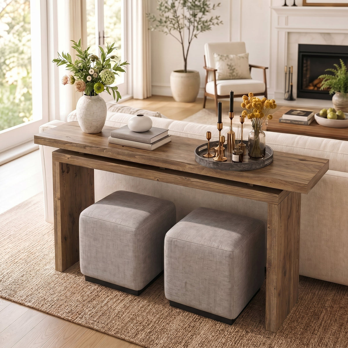 63“ Solid Wood Console Table, Farmhouse Narrow Long Sofa Table Behind the Couch for Living Room