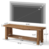 63" Solid Wood TV Stand, Farmhouse Entertainment Center for 55/65/75-Inch TV with Storage Shelves