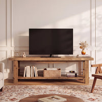 63" Solid Wood TV Stand, Farmhouse Entertainment Center for 55/65/75-Inch TV with Storage Shelves