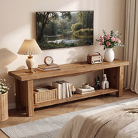 63" Solid Wood TV Stand, Farmhouse Entertainment Center for 55/65/75-Inch TV with Storage Shelves