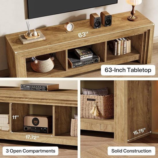63" TV Stand, Farmhouse Entertainment Center Media Console for TVs Up to 75 Inches