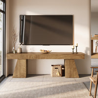 63" TV Stand, Farmhouse Entertainment Center with Geometric Pedestal for 55-75-Inch TVs