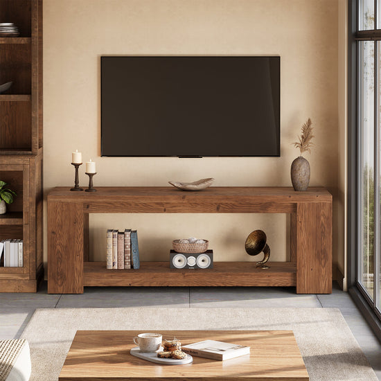 63" TV Stand, Solid Wood Media Television Console Entertainment Center for 55-75-Inch TV
