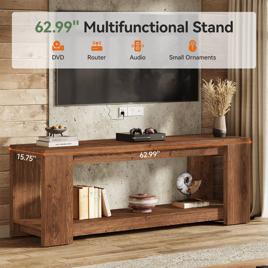 63" TV Stand, Solid Wood Media Television Console Entertainment Center for 55-75-Inch TV