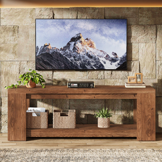 63" TV Stand, Solid Wood Media Television Console Entertainment Center for 55-75-Inch TV