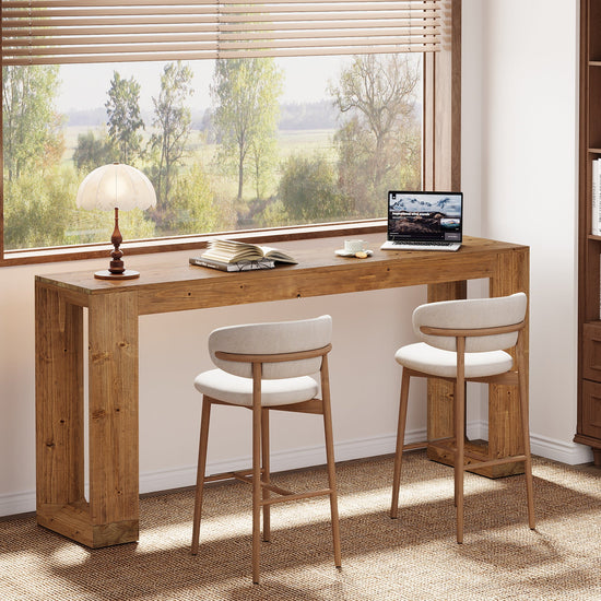 63" Wood Bar Table, Farmhouse Counter Height Pub Table Coffee Bar Units