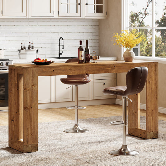 63" Wood Bar Table, Farmhouse Counter Height Pub Table Coffee Bar Units