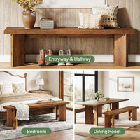 63" Wood Bench, Farmhouse Entryway Bench End of Bed Bench with Thickened Legs