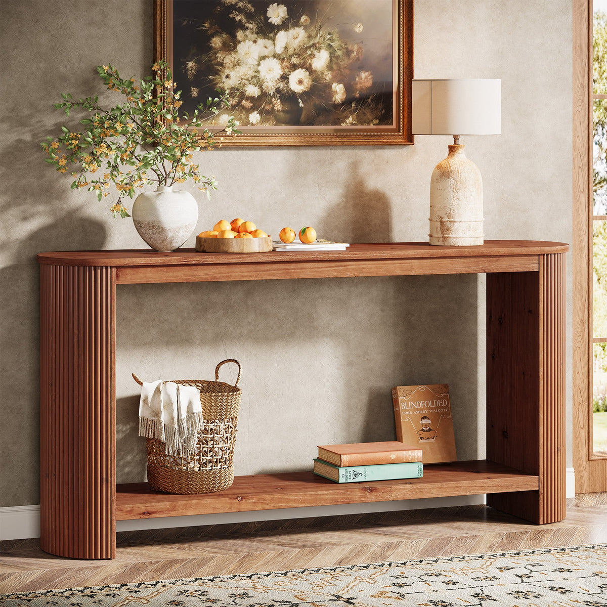63" Wood Console Table, Farmhouse 2-Tier Sofa Entryway Table for Living Room