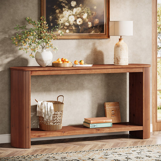 63" Wood Console Table, Farmhouse 2-Tier Sofa Entryway Table for Living Room