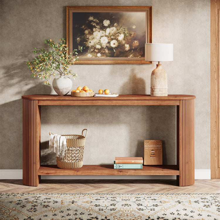 63" Wood Console Table, Farmhouse 2-Tier Sofa Entryway Table for Living Room