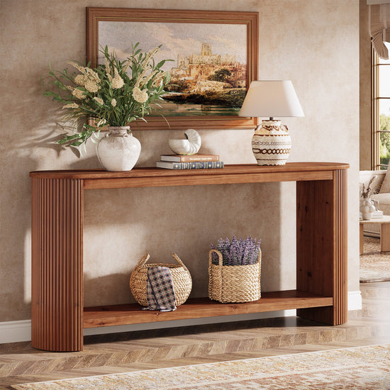 63" Wood Console Table, Farmhouse 2-Tier Sofa Entryway Table for Living Room
