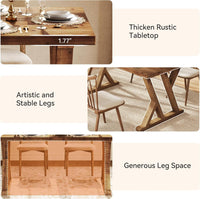 63" Wood Dining Table, Farmhouse Kitchen Dinner Table for 4-6 People