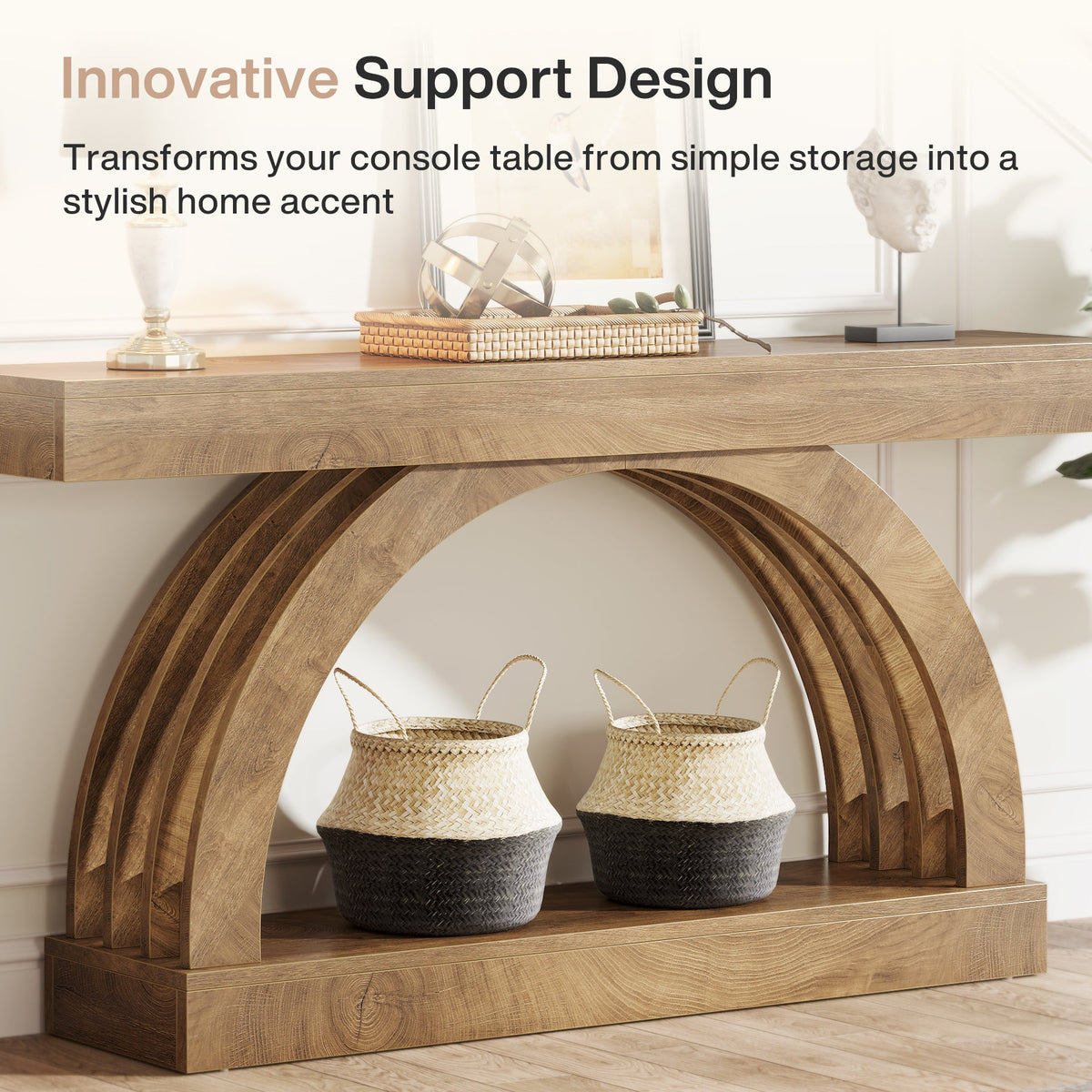 2-Tier Console Table, 63" Unique Arched Sofa Table Behind The Couch