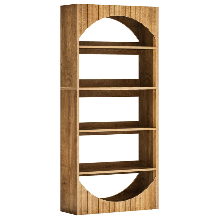 5-Tier Bookshelf, 70.8" Bookcase with Fluted Arched Top and Back Baffle