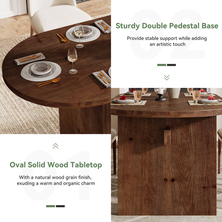 Solid Wood Dining Table, 63" Oval  Kitchen Dinner Table for 4-6