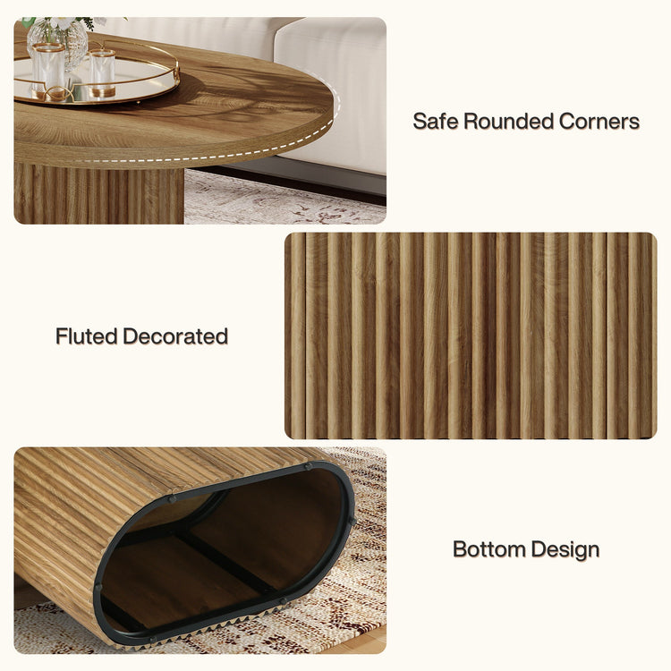 47.2" Oval Coffee Table, Farmhouse Center Table with Fluted Design