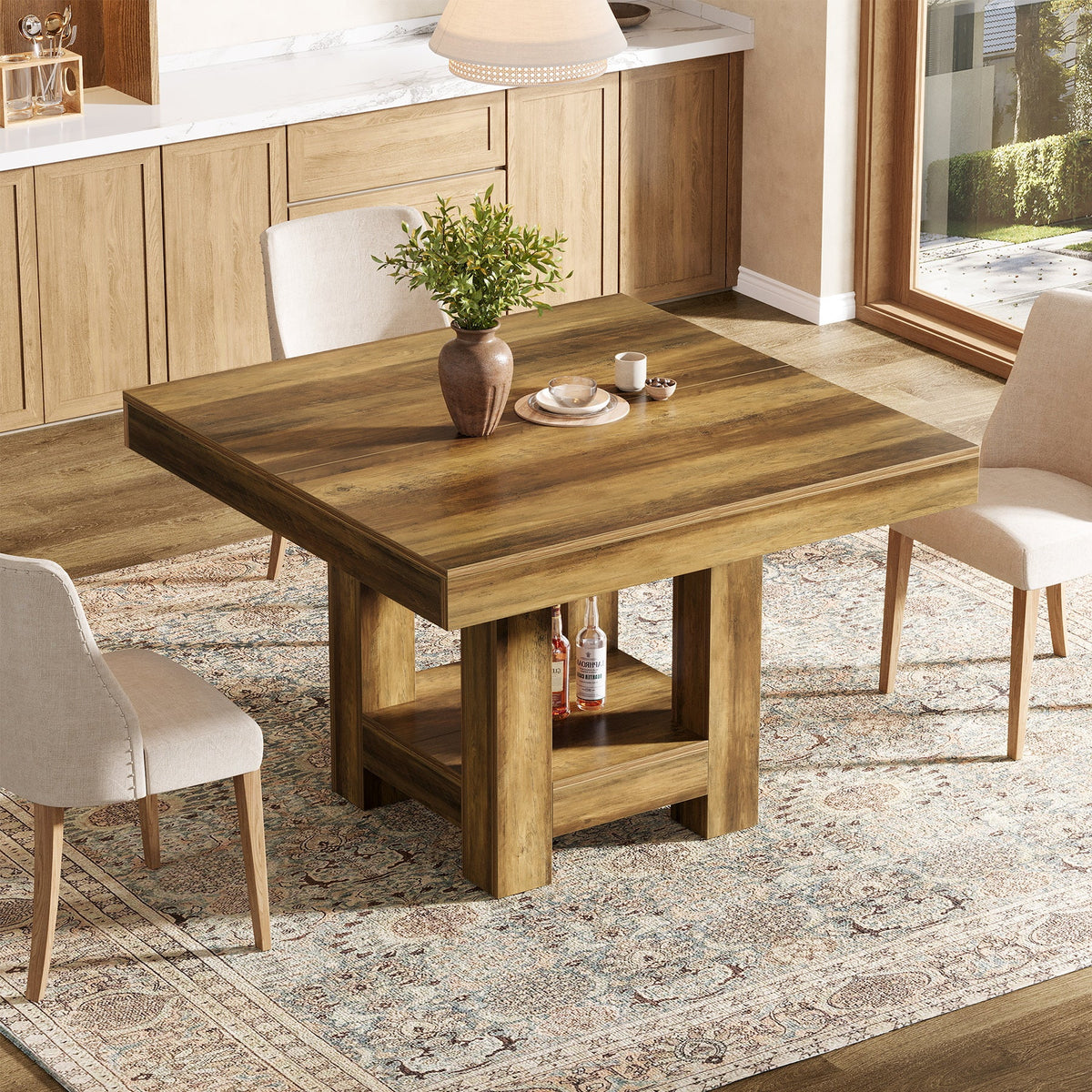 Square Dining Table, 39" Kitchen Dinner Table with Storage Shelf for 2-4