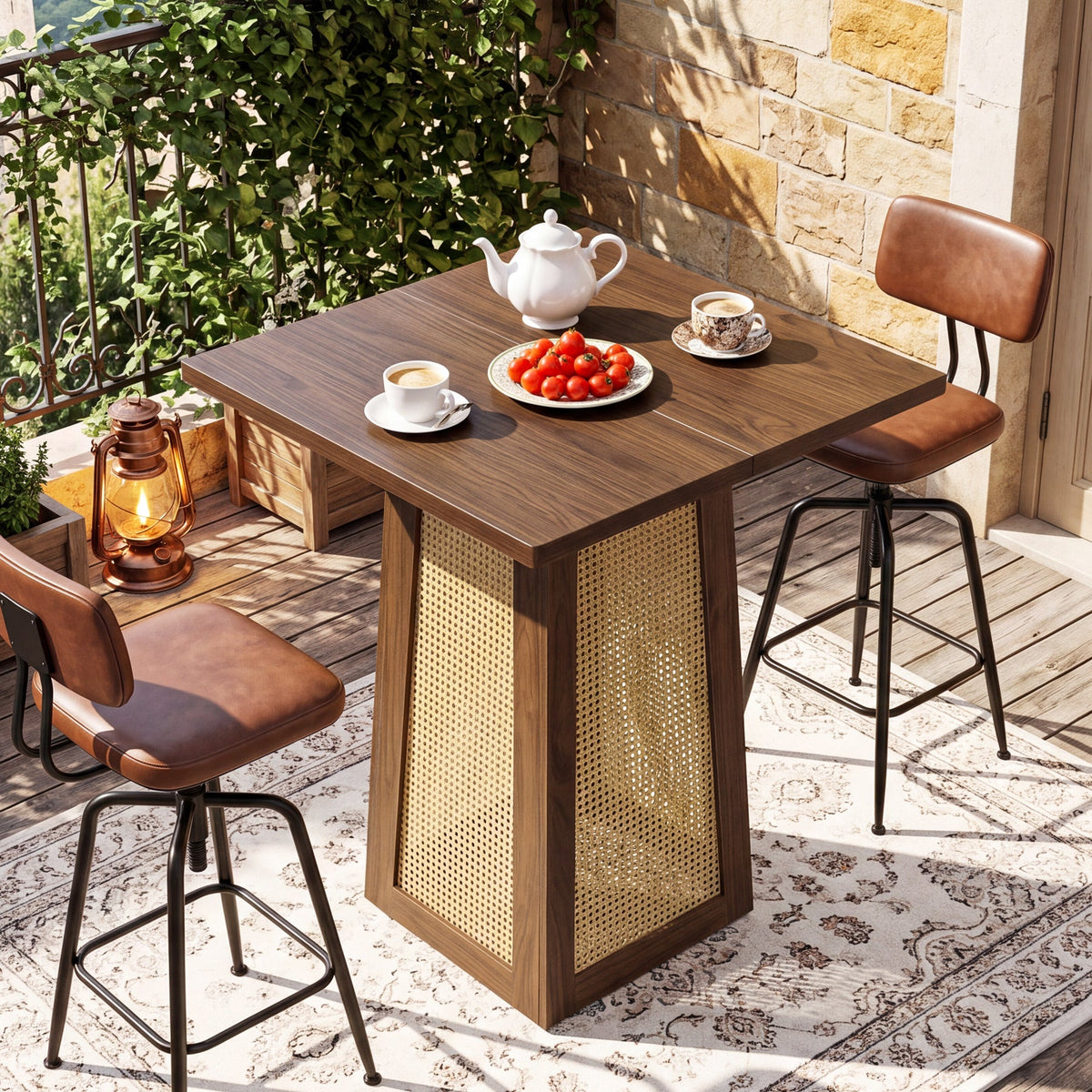 31.5" Square Bar Table for 2–4, Counter Height Pub Table with Pedestal Base for Home Bar