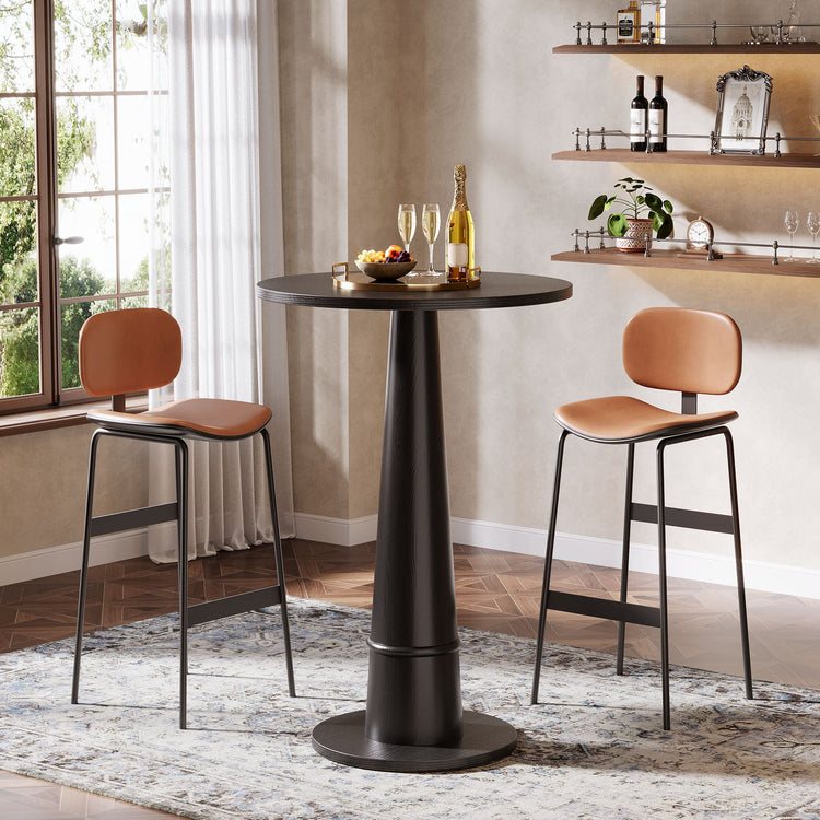 Round Bar Table, 37.4" High Pub Cocktail Table with Solid Wood Pillar