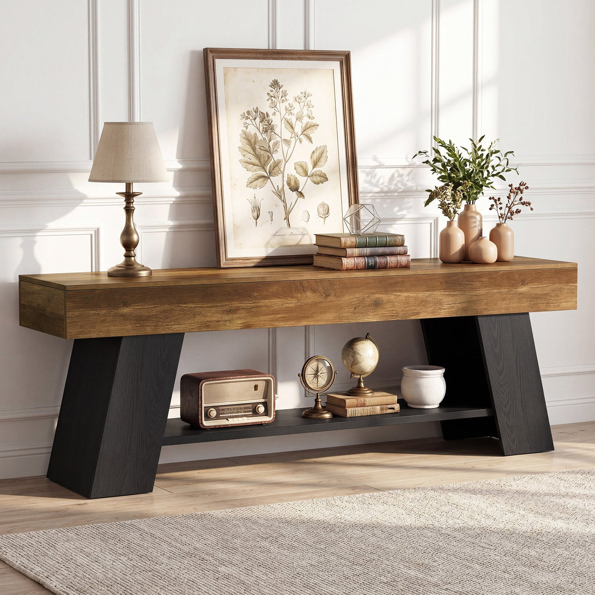 63" TV Stand for 55/65/70 Inch TVs, Industrial Media Console with Open Storage Shelf