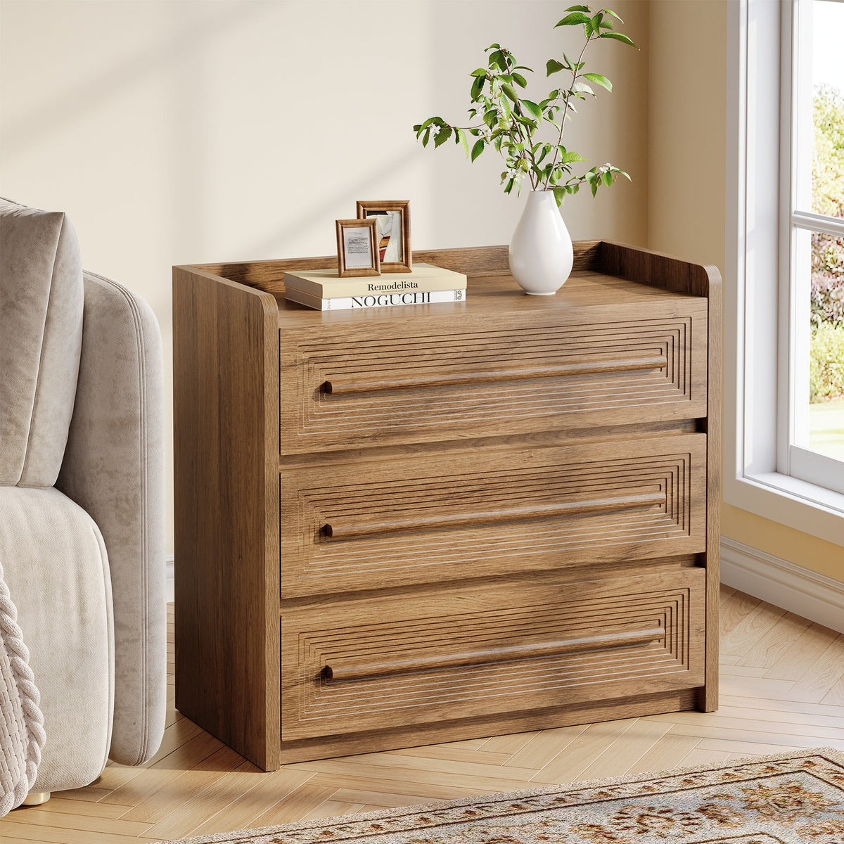 3-Drawer Nightstand, 32" Large Bedside Table Oversized End Table