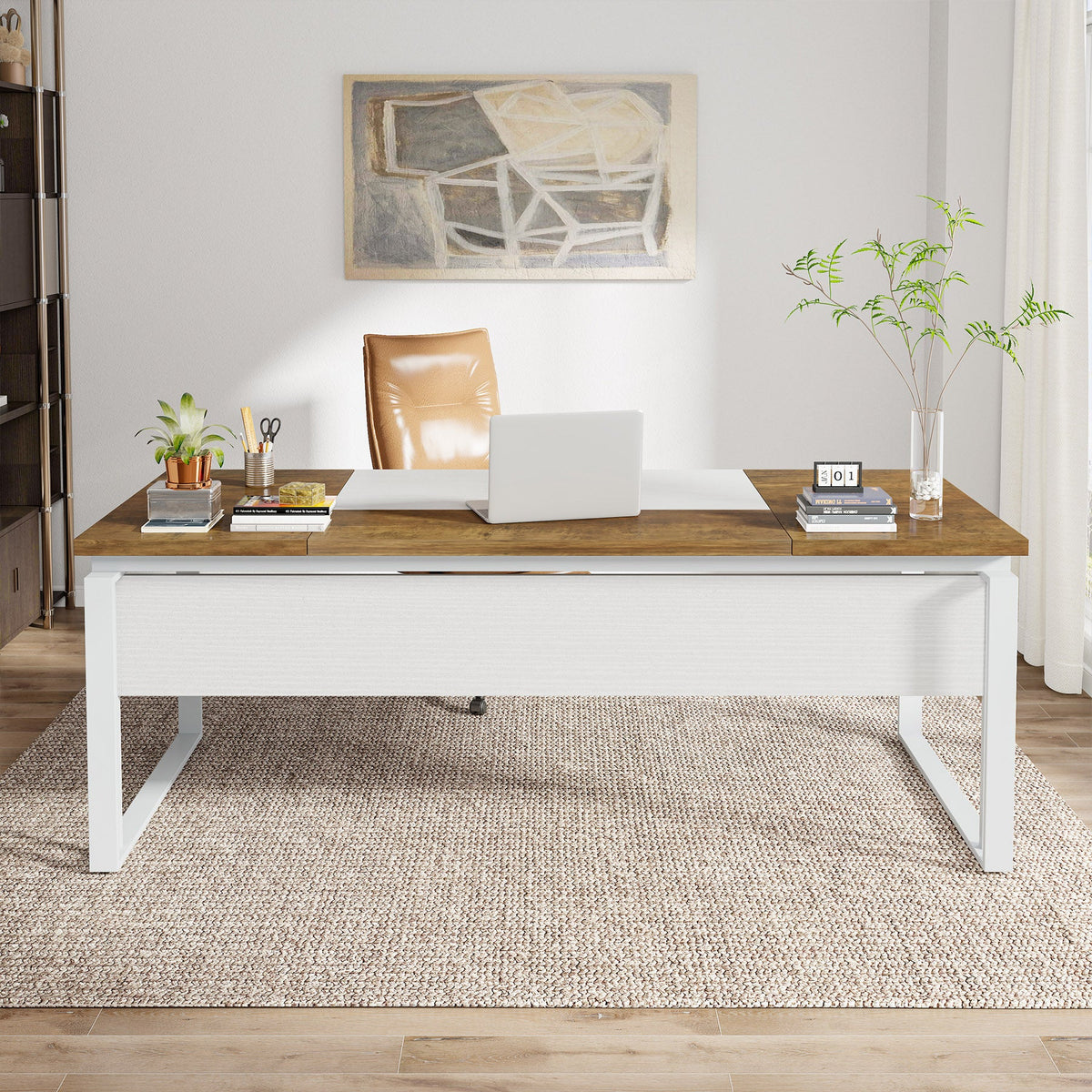 63" Computer Desk, Modern Executive Desk with Sturdy Legs