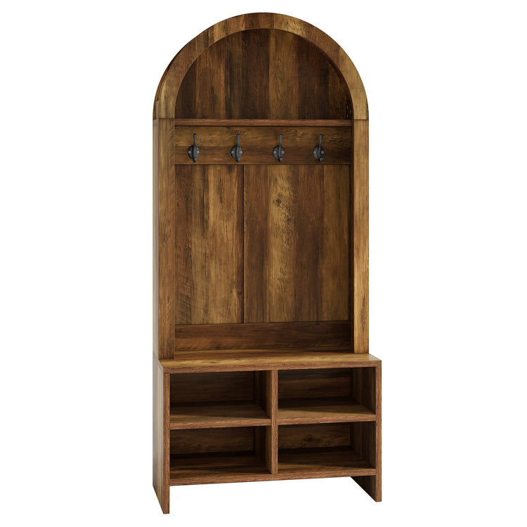 70.87“ Hall Tree, Arched Coat Rack with Bench and Shoe Storage